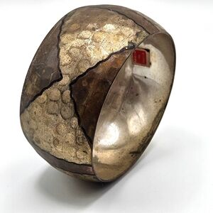 VINTAGE Brass Geometric Design Wide Bangle Bracelet Made in India